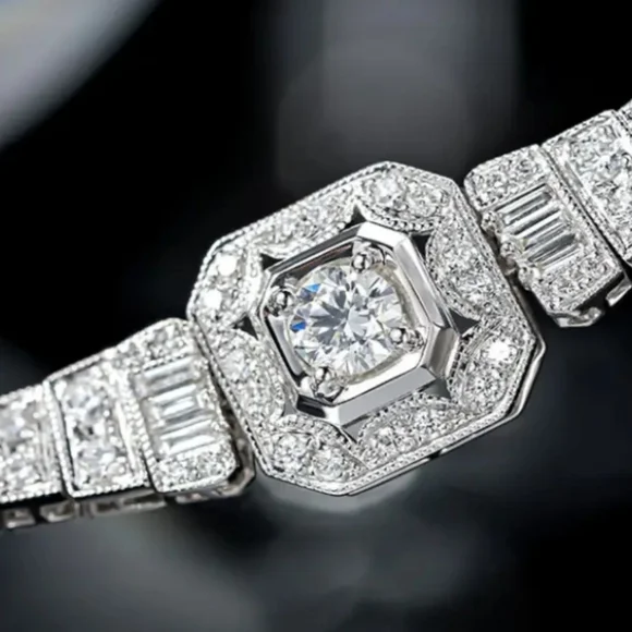 Elegant Silver Moissanite Bracelet with Crystal Accents - Picture 7 of 10